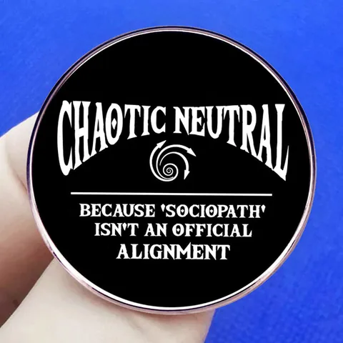 Chaotic Neutral RPG Gaming Alignment Round Metal Badge Enamel Pin Brooch For Clothes Backpack Accessories Fashion Jewelry