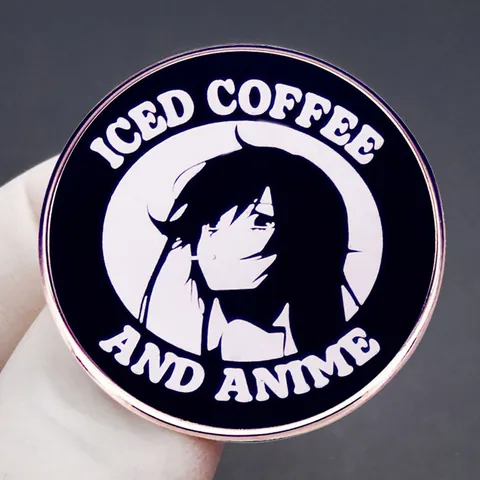 Iced Coffee And Anime Enamel Pin Round Alloy Brooch Badge Cartoon Girl Metal Pin Jewelry For Denim Jacket Backpack Accessories