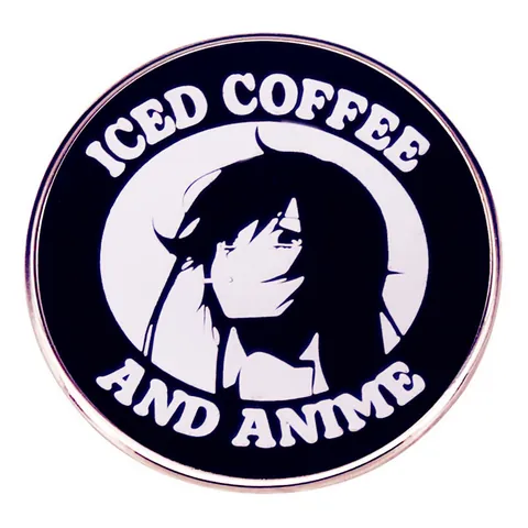 Iced Coffee And Anime Enamel Pin Round Alloy Brooch Badge Cartoon Girl Metal Pin Jewelry For Denim Jacket Backpack Accessories