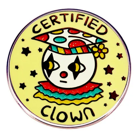 Broche de Esmalte Redondo Certified Clown Colorido Circo Joker Insignia de Aleación para Mochila Ropa Joyería Unisex