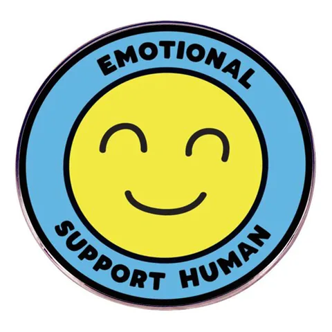 Emotional Support Human Enamel Pin Round Smiley Face Brooch Alloy Badge For Clothes Bags Backpacks Accessories Gift