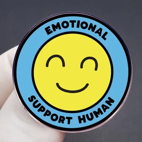 Emotional Support Human Enamel Pin Round Smiley Face Brooch Alloy Badge For Clothes Bags Backpacks Accessories Gift