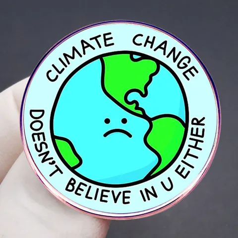 Funny Humanized Earth Climate Change Enamel Pin Round Alloy Brooch Environmental Protection Badge For Bags Lapel Backpack