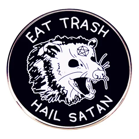 Opossum Eat Trash Hail Satan Enamel Pin Dark Humor Goth Funny Animal Brooch Zinc Alloy Metal Badge For Clothes Backpack Accessories