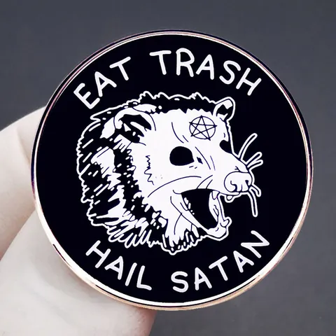 Opossum Eat Trash Hail Satan Enamel Pin Dark Humor Goth Funny Animal Brooch Zinc Alloy Metal Badge For Clothes Backpack Accessories