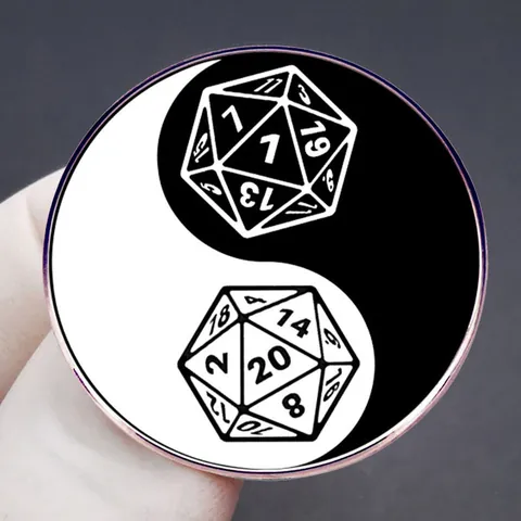 Dungeon Master Yin Yang D20 Würfel Emaille Brosche Runde Legierung Abzeichen Für Tabletop Game Fans Schmuck Pin Zubehör
