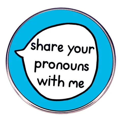 Share Your Pronouns With Me Spilla Smaltata Rotonda in Lega Forma di Fumetto Lettera Distintivo per Vestiti Borse Cappelli Gioielli