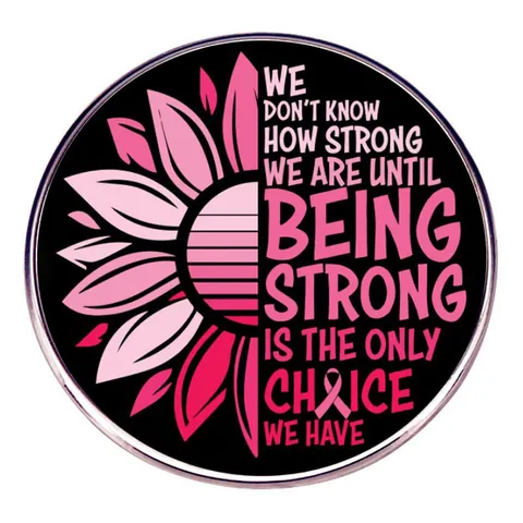 Broche Tournesol Ruban Rose Sensibilisation Cancer du Sein Épinglette La Force est le Seul Choix Lettrage Badge en Alliage pour Femme