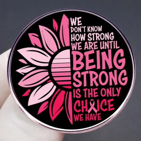 Broche Tournesol Ruban Rose Sensibilisation Cancer du Sein Épinglette La Force est le Seul Choix Lettrage Badge en Alliage pour Femme