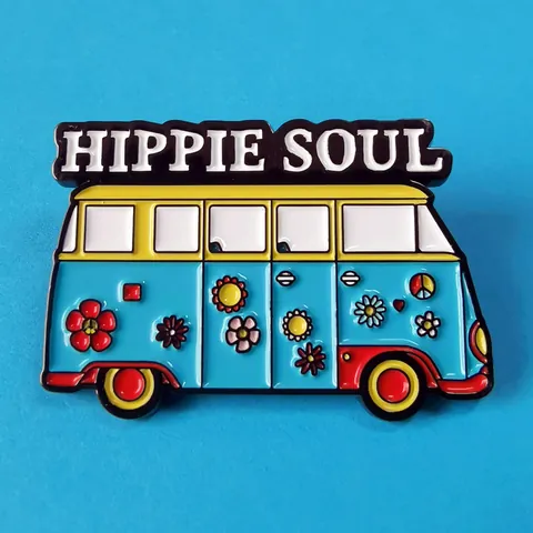 Pin de Esmalte Retro Hippie Soul Bus de Aleación Broche de Autobús de Dibujos Animados Con Flores y Signo de la Paz Joyería Vintage