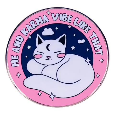 Spilla Rotonda in Lega Smaltata Distintivo Me And Karma Vibe Like That Gatto Luna Stella Spilla Decorativa Gioielli