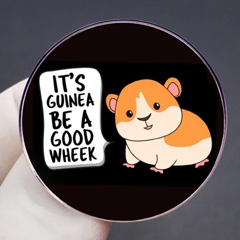 Cartoon Guinea Pig Enamel Pin Alloy Badge Circular Dutch Pig Brooch Creative Pun Lettering Backpack Decoration Accessory Gift