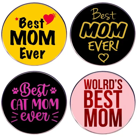 Día De La Madre Best Mom Ever Broche De Aleación Redondo Para Mujer Corazón Mamá Gato Insignia Joyería Accesorios Regalo Mamá