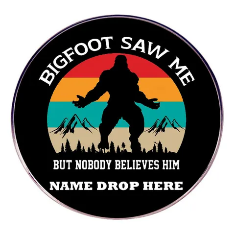 Retro Bigfoot Saw Me Enamel Pin Alloy Round Badge With Sunset Forest Silhouette For Clothing Backpack Hats Accessories