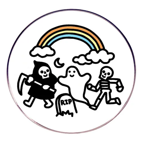 Halloween Cartoon Grim Reaper Ghost Skeleton Alloy Brooch Pin Round Rainbow RIP Tombstone Badge For Party Clothing Decoration
