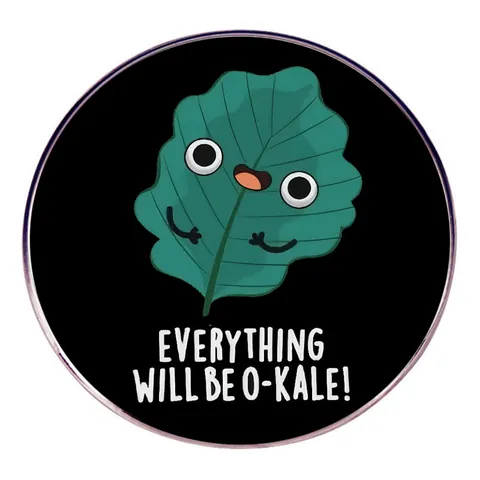 Pin de Esmalte de Col Rizada de Dibujos Animados Everything Will Be O-Kale Broche Redondo de Aleación de Hoja Verde Inspirador para Mochilas