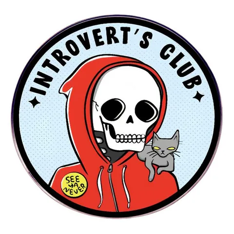 Introvert's Club Skeleton Cat Enamel Pin Round Alloy Badge Brooch For Backpack Clothing Accessories