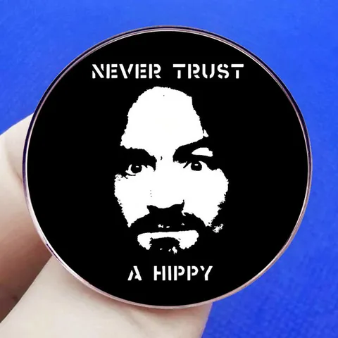 Broche Vintage Rock Ne Fais Jamais Confiance À Un Hippie Portrait Alliage Badge Rond Épinglette Pour Vêtements Sac À Dos