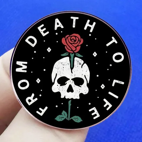 From Death To Life Spilla Gotica Teschio Rosa Per Uomo Donna Tondo In Lega Smalto Distintivo Abbigliamento Borsa Arredamento Gioielli