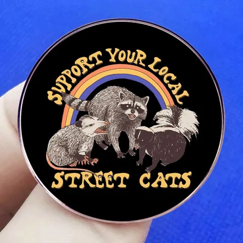 Support Your Local Street Cats Enamel Pin Raccoon Opossum Skunk Rainbow Alloy Badge Funny Animal Brooch For Clothes Bags