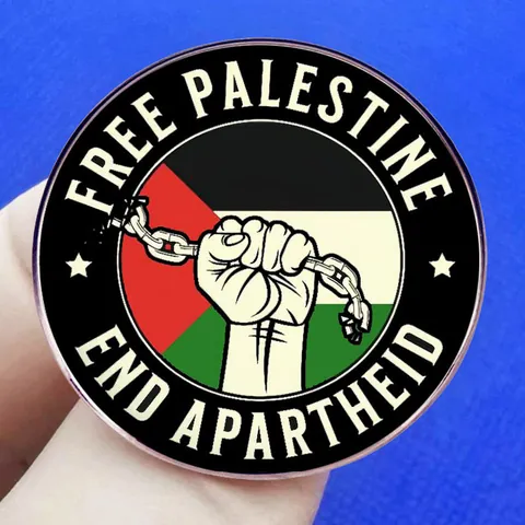 Broche Free Palestine End Apartheid Pin Badge Alliage Métal Rond Bijou Accessoire Homme Femme Unisexe Protestation Slogan