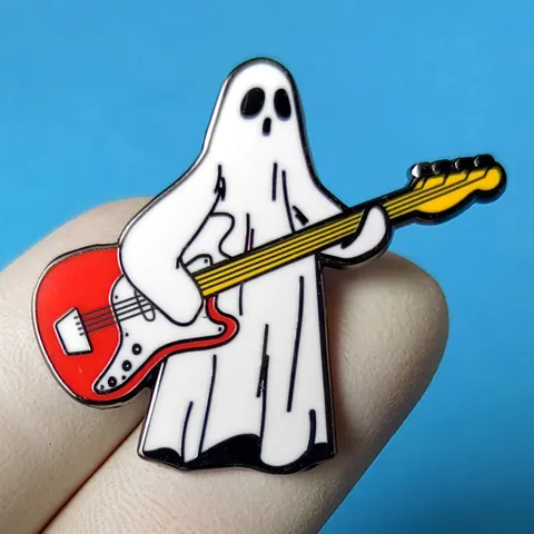 Cartoon Ghost Playing Guitar Enamel Pin Brooch Alloy Painted Badge Halloween Jewelry Gift For Clothes Backpack Accessory