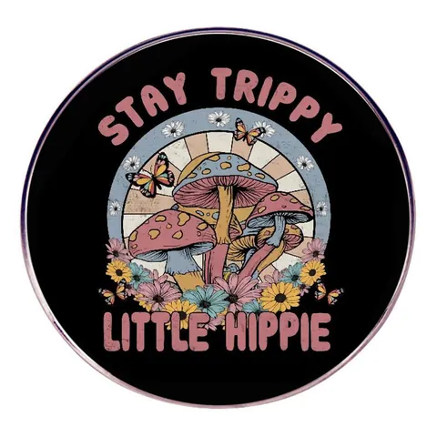 Retro Stay Trippy Little Hippie Mushroom Pin Badge Round Alloy Brooch With Butterfly Daisy For Backpack Clothing Accessories