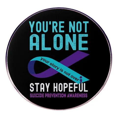 Mental Health Awareness Semicolon Pin Stay Hopeful You Are Not Alone Round Alloy Brooch Your Story Is Not Over Badge