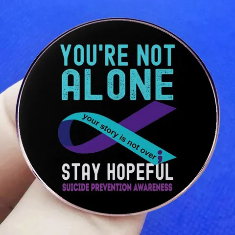 Mental Health Awareness Semicolon Pin Stay Hopeful You Are Not Alone Round Alloy Brooch Your Story Is Not Over Badge