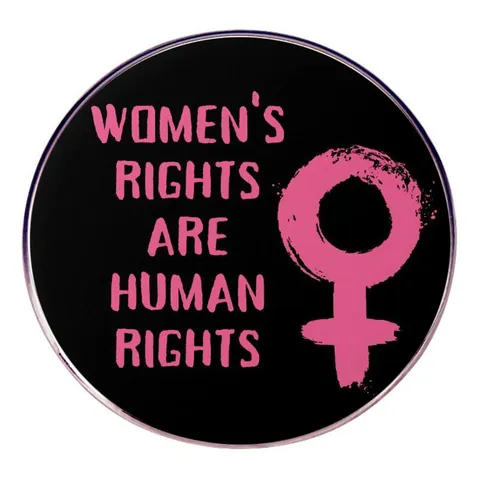 Women's Rights Are Human Rights Enamel Pin Feminist Slogan Round Brooch Black Pink Alloy Badge For Clothing Bags Backpacks Accessories