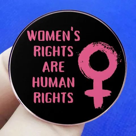 Women's Rights Are Human Rights Enamel Pin Feminist Slogan Round Brooch Black Pink Alloy Badge For Clothing Bags Backpacks Accessories