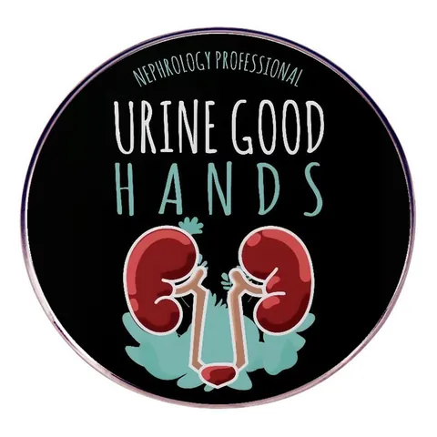 Broche Redondo Profesional de Nefrología Urine Good Hands Insignia Médica de Riñón en Aleación para Médicos Enfermeras