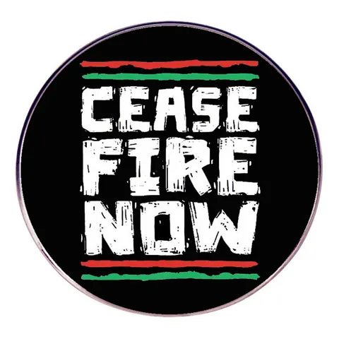 Cease Fire Now Runder Anstecker Brosche Frieden Palästina Flaggen Farben Schwarz Metall Abzeichen Schmuck Zubehör Alltag