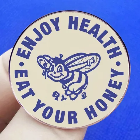 Spilla in Lega a Forma di Ape Rotonda Retrò Enjoy Health Eat Your Honey Distintivo Cartoon Vintage Accessorio per Vestiti Borse