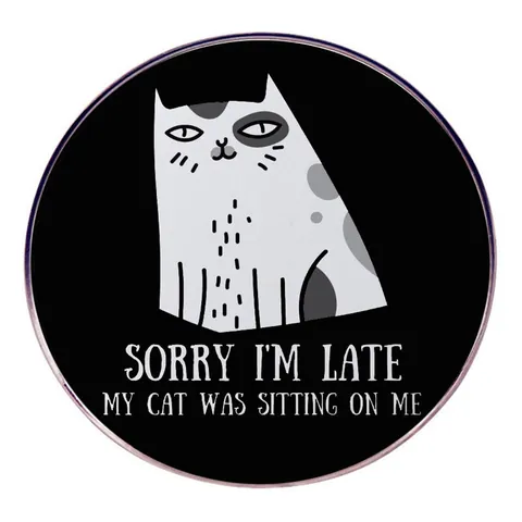 Divertente Spilla in Lega Sorry I'm Late My Cat Was Sitting On Me Umorismo Gatto Cartone Animato Pin Smalto Distintivo per Vestiti
