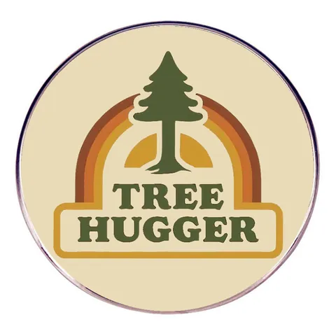 Épingle en Émail Rétro Tree Hugger Vintage Pin Arc-en-Ciel Ronde en Alliage Broche Badge Bijoux Écologiques Cadeau