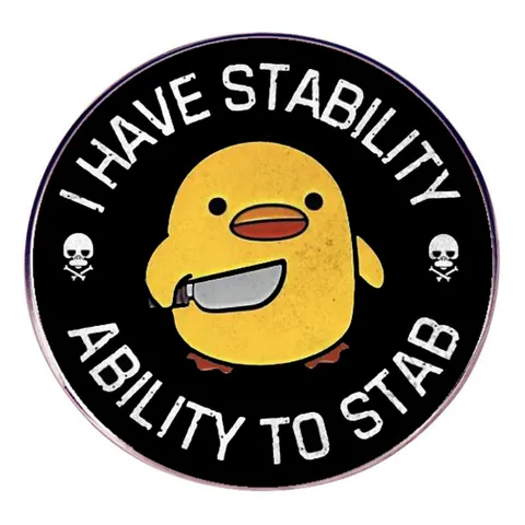 Funny Cartoon Yellow Duck With Knife Enamel Pin I Have Stability Letter Alloy Brooch Badge For Backpack Clothes Accessories