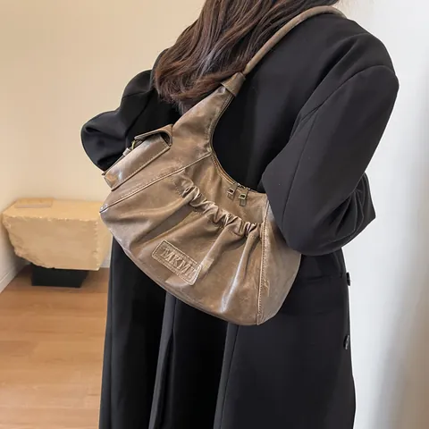 Borsa Sottoascellare in Pelle PU a Pieghe Vintage per Donna Stile Maillard Retro Hobo Bag Forma di Raviolo Borsa a Tracolla
