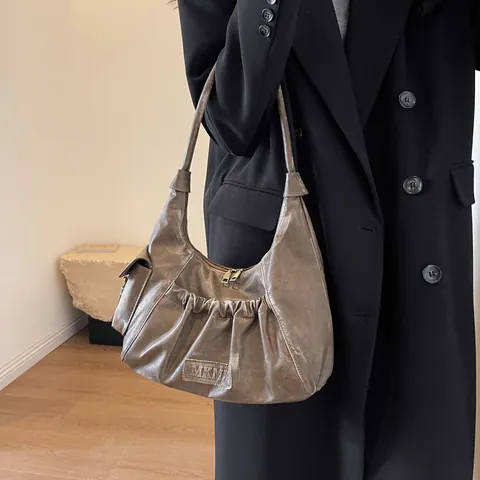 Borsa Sottoascellare in Pelle PU a Pieghe Vintage per Donna Stile Maillard Retro Hobo Bag Forma di Raviolo Borsa a Tracolla