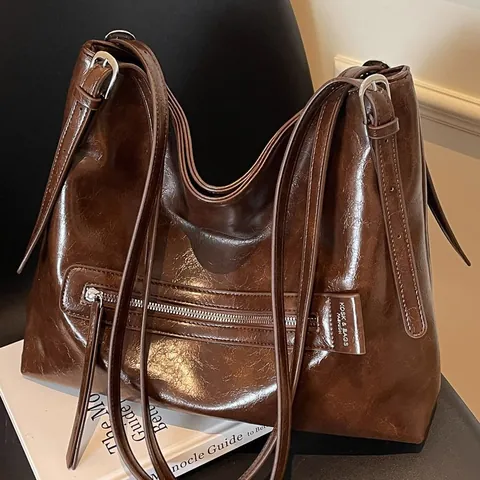 Borsa Tote in Pelle PU Vintage di Grande Capacità per Donna Borsa a Tracolla Minimalista Sottobraccio Borsa a Mano Chic da Pendolare