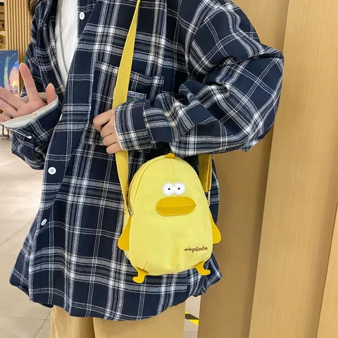 Mignon Canard Sac à Bandoulière en Toile pour Femmes Enfants Sangle Réglable Carré Vertical Mini Sac de Téléphone Petit Sac À Épaule