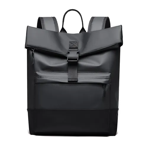 Waterproof Business Backpack For Men Roll Top Large Capacity Laptop Bag Fashion Solid Color Travel Rucksack