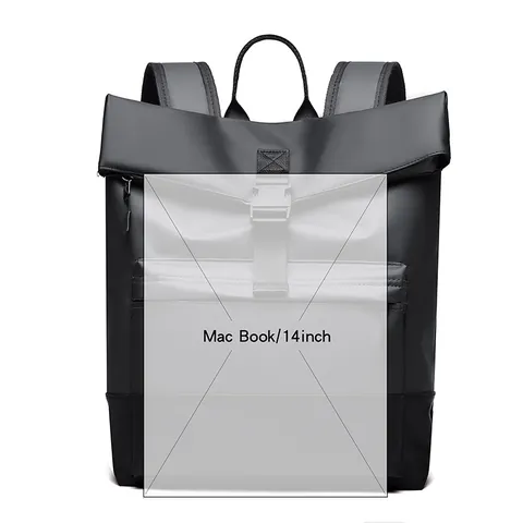 Waterproof Business Backpack For Men Roll Top Large Capacity Laptop Bag Fashion Solid Color Travel Rucksack