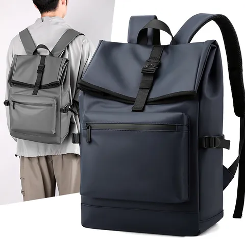 Large Capacity Laptop Backpack Waterproof Nylon Flip Top Buckle Design For Men Business Travel College Student Commuting Bookbag