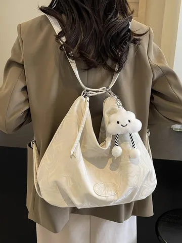 Large Capacity Marble Pattern PU Leather Shoulder Bag For Women Fashionable Tote Hobo Bag With Cloud Charm Commuting Bag