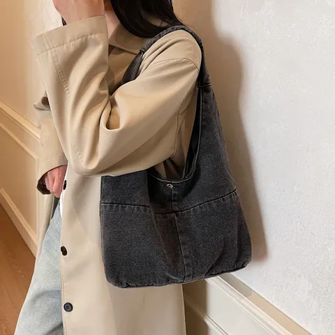 Damen Casual Denim Tragetasche Große Kapazität Hobo Schultertasche Gewaschener Denim Unterarmtasche Für Den Alltag