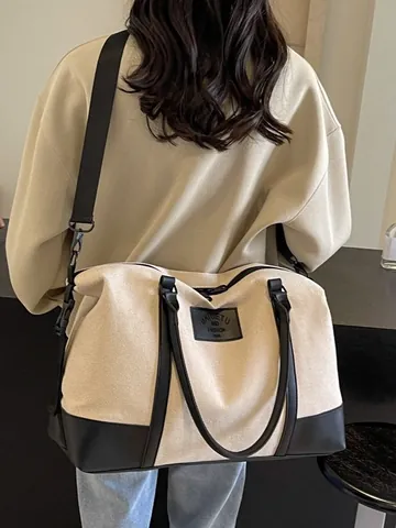 Large Capacity Canvas Oxford Cloth Travel Bag Women Sports Yoga Gym Handbag Lightweight Patchwork Weekend Luggage Shoulder Bag