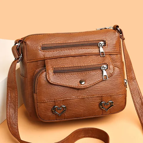 Borsa a Tracolla Vintage in Pelle PU da Donna Borsa a Spalla Casual Multitasca Borsa Morbida con Decorazione Cuore