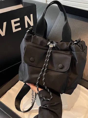 Bolso Tote Ligero de Nailon Oxford Con Cordón Para Mujer Bolso Cubo Bandoulière Versátil Casual Con Múltiples Bolsillos