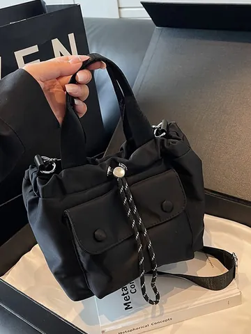 Bolso Tote Ligero de Nailon Oxford Con Cordón Para Mujer Bolso Cubo Bandoulière Versátil Casual Con Múltiples Bolsillos